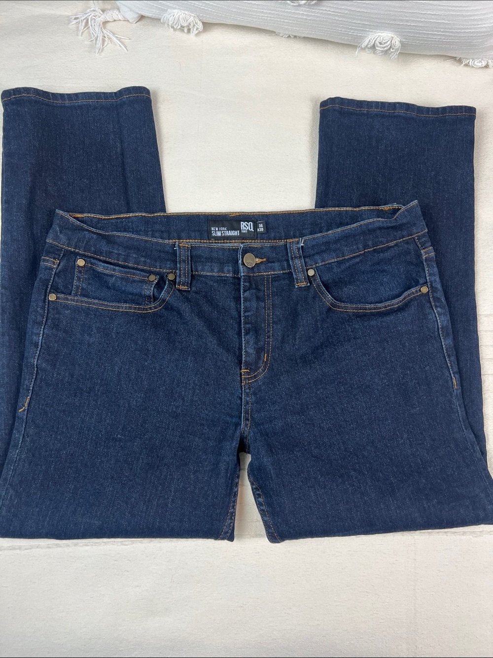 RSQ Men’s Slim Straight Dark Blue Denim Jeans